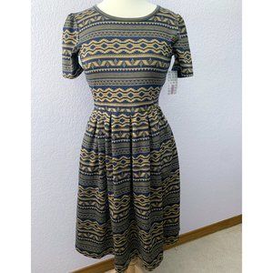 LuLaRoe Amelia dress NWT navy gold geometric Med.